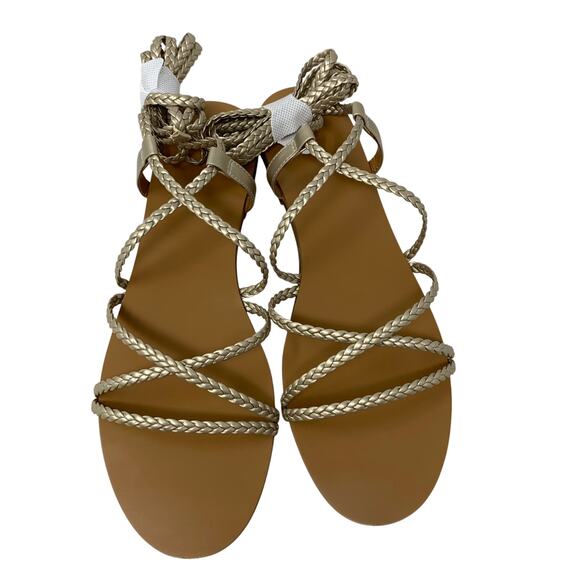 J. Crew Factory Braided Ankle Wrap Sandals Womens Size 9.5 Metallic Gold NEW - Picture 3 of 8